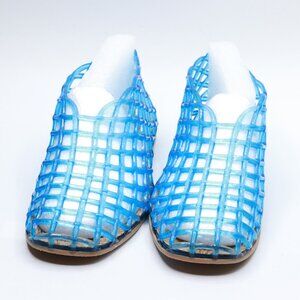ATBELL Blue Jelly Sandals for Women Clear Woven Flats Beach Slip-on Ballerina